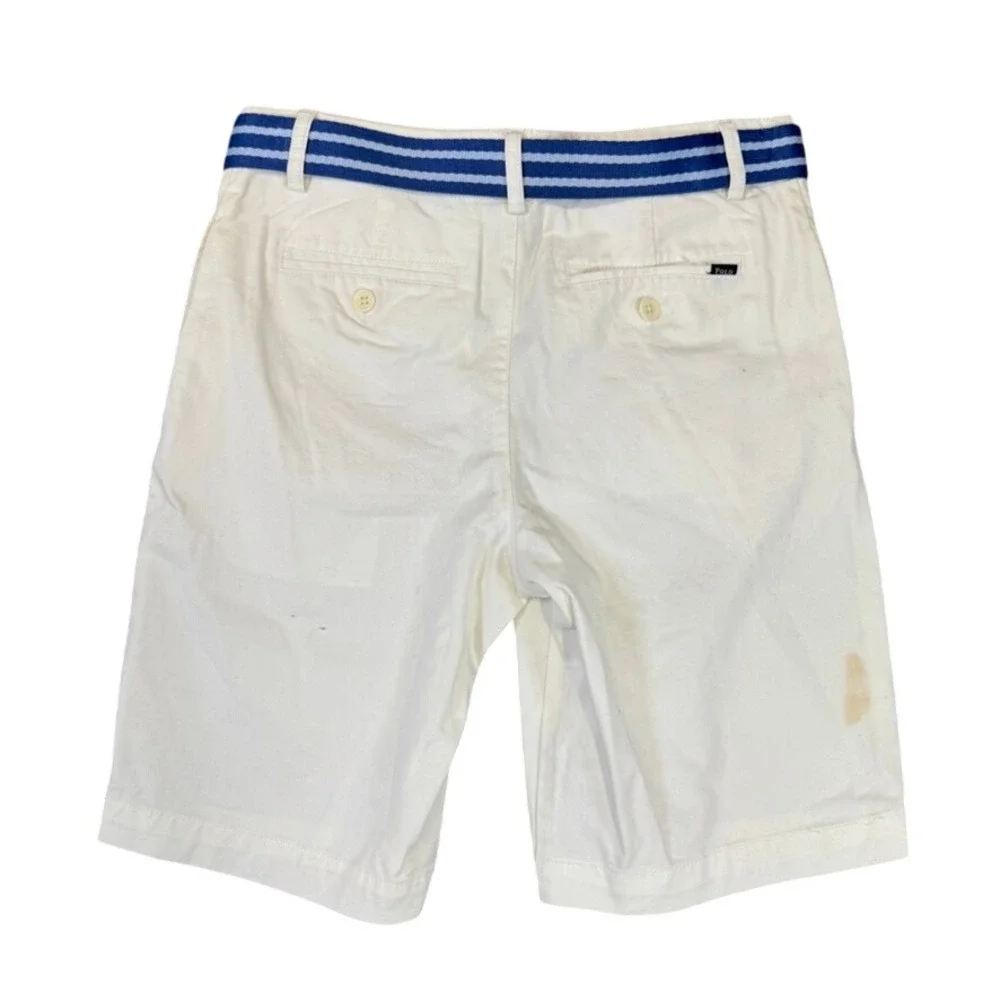 Polo Ralph Lauren Boys White Chino Shorts with Striped Belt Size 14 Stretch